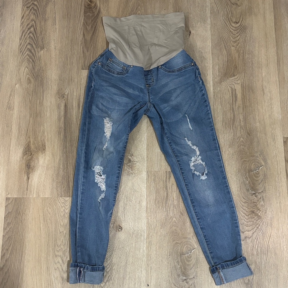 Classic Blue Distressed Maternity Jeans